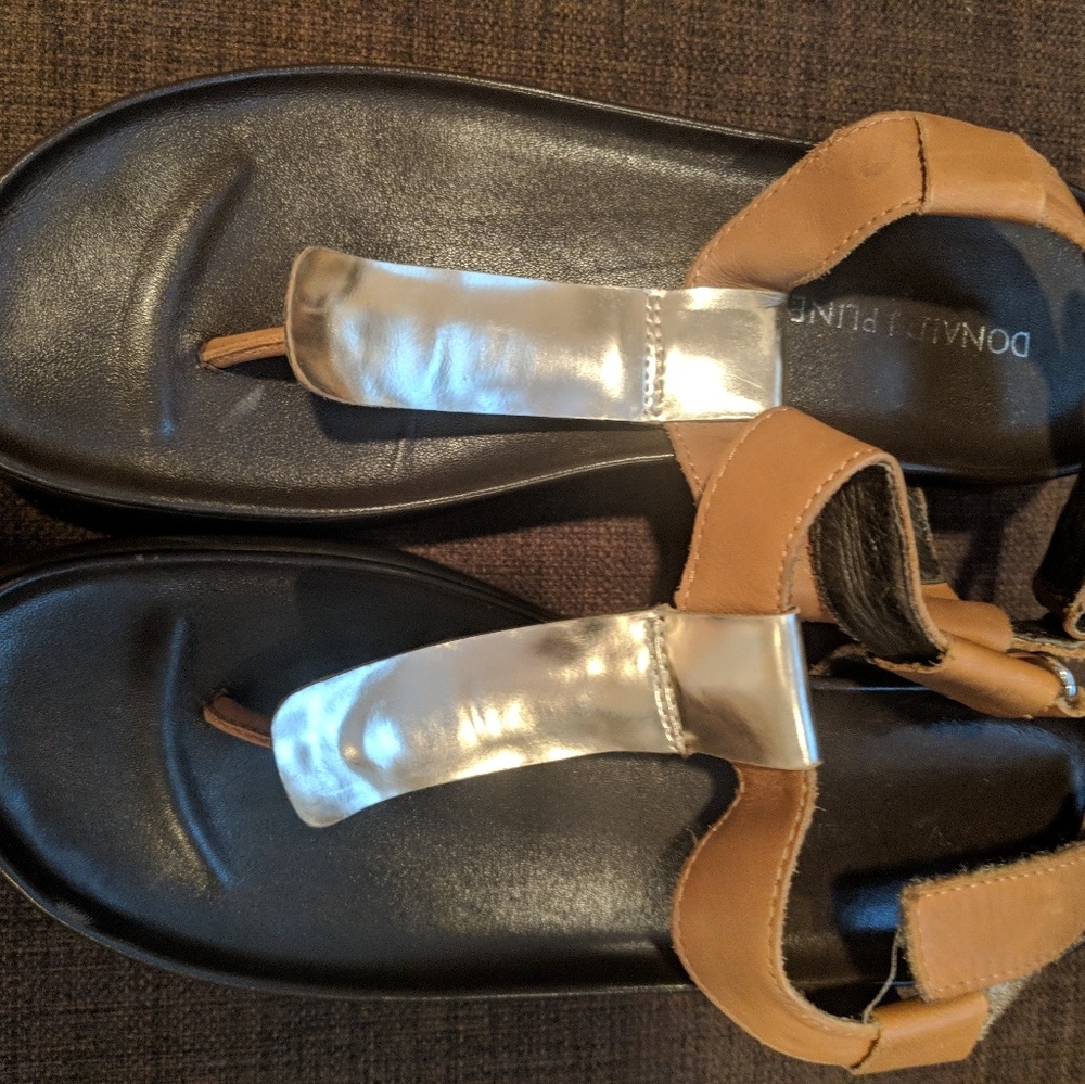 Brown tan and gold wedge sandals